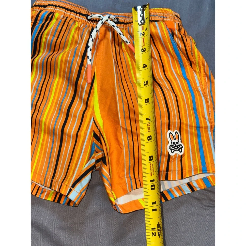 Psycho‎ Bunny Toddler Swim Trunks Size 3T Orange Striped Swim Shorts Boys Lined